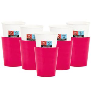 Feestbekers met hoesjes - 24x - fuchsiaroze - papier - 250ml