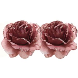 2x Oud roze decoratie bloemen rozen op clip 14 cm