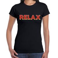 RELAX fun tekst t-shirt zwart met 3D effect voor dames - thumbnail