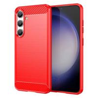 Samsung Galaxy S24 Geborsteld TPU Hoesje - Koolstofvezel - Rood - thumbnail