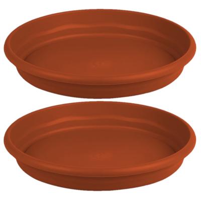 Opvangbord - 4x - terracotta - kunststof - D29 cm - onderschaal/opvangbord