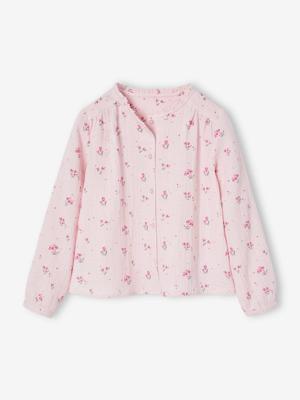Personaliseerbare meisjesblouse van katoenen gaas lichtroze
