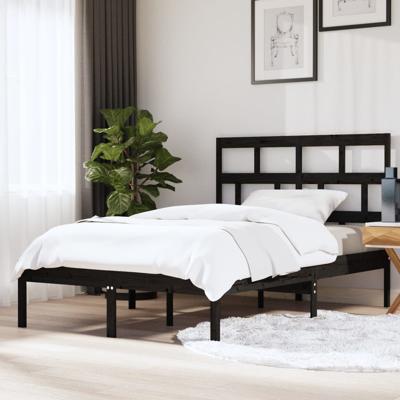Bedframe massief hout zwart 150x200 cm