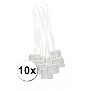 Badgehouders/naamkaarthouders - 10x - met wit keycord/lanyard - plastic - beurs/feest