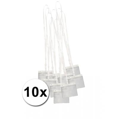 Badgehouders/naamkaarthouders - 10x - met wit keycord/lanyard - plastic - beurs/feest