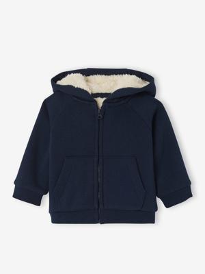Baby vestje met rits van volledig gevoerde fleece met capuchon marineblauw