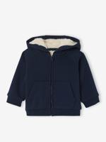 Baby vestje met rits van volledig gevoerde fleece met capuchon marineblauw