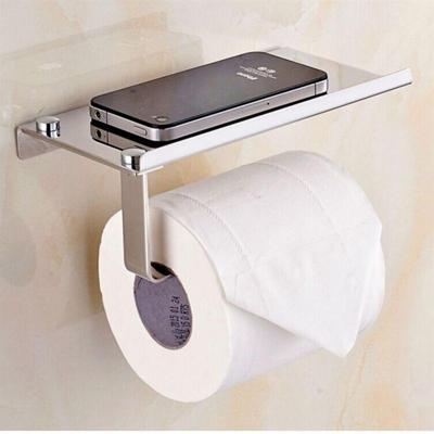 Roestvrijstaal glanzende wc papier houder papier Roll hanger met mobiele telefoonopslag shelf