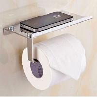 Roestvrijstaal glanzende wc papier houder papier Roll hanger met mobiele telefoonopslag shelf