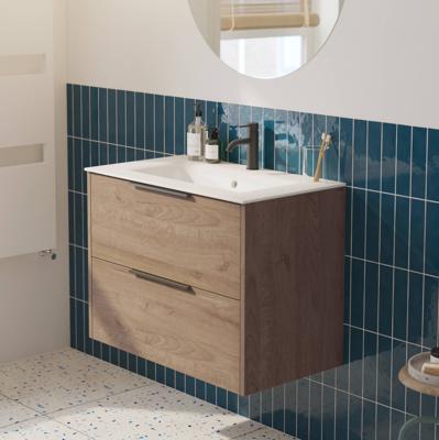 Saqu Lima voorgemonteerd badmeubel met mat zwarte greep incl. keramische wastafel 81x51cm toffee