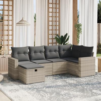 6-delige Loungeset met kussens poly rattan lichtgrijs