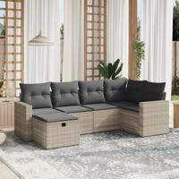 6-delige Loungeset met kussens poly rattan lichtgrijs