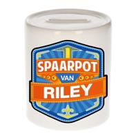 Kinder spaarpot met naam - Riley - keramiek - met dop - wit - Sparen - Spaargeld van Riley