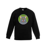 Sweater zwart met grijze kat kinderen - thumbnail