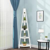 Hoekrek met 5 Niveaus Houten Ladderrek A-Vormig Boekenkast Decoratief Rek Staand Houten Rek Plantenrek 39 x 39 x 175 cm Wit