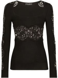 Dolce & Gabbana floral-lace knit jumper - Noir