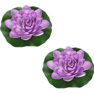 2x Paarse drijvende kunst waterlelie bloemen 18 cm