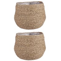 2x stuks naturel beige rotan planten pot mand van gedraaid jute/riet H24 en D26 cm