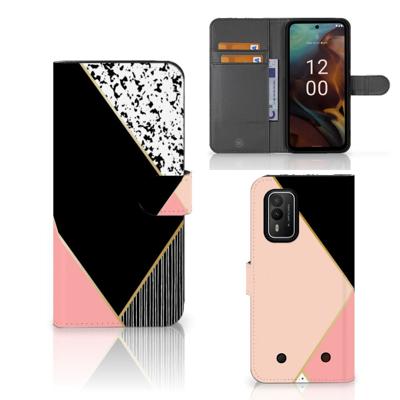 Nokia XR21 | Book Case | Zwart Roze Vormen