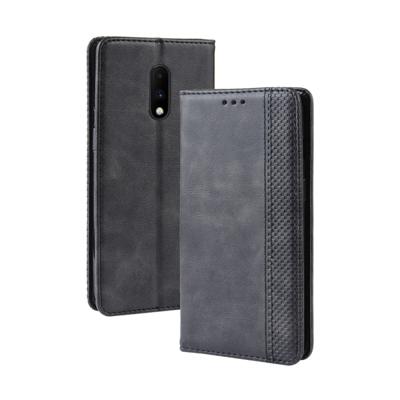 Magnetische Buckle retro Crazy Horse textuur horizontale Flip lederen case voor OnePlus 7 met houder & kaartsleuven & fotolijstjes (zwart)