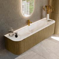 Badmeubel Mondiaz Kurve-Dlux | 170 cm cm | Meubelkleur Dusk | Wastafelkleur Frappe | Solid surface | Wasbak midden spoelbak | 1 kraangat