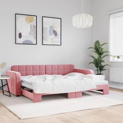 Slaapbank met onderschuifbed 80x200 cm fluweel roze