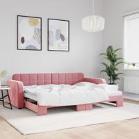 Slaapbank met onderschuifbed 80x200 cm fluweel roze