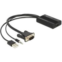 Delock 62597 HDMI / VGA / USB / Jackplug Adapter [1x HDMI-bus - 1x D-sub stekker 15-polig, USB-A-stekker, Aansluiting] Zwart 0.25 m