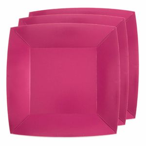 20x Stuks feest diner bordjes papier/karton vierkant - fuchsia - 23cm