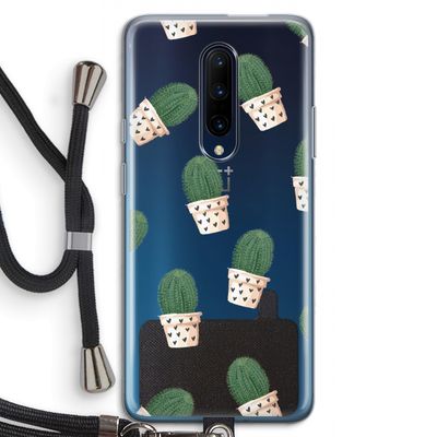 Cactusprint roze: OnePlus 7 Pro Transparant Hoesje met koord