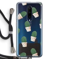 Cactusprint roze: OnePlus 7 Pro Transparant Hoesje met koord
