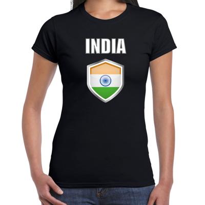 India landen supporters t-shirt - zwart - dames - fan kleding - korte mouwen India landen supporters t-shirt - zwart - dames - fan kleding - korte mouwen