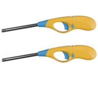 Flame Classics - 2x - BBQ/keuken aansteker lange steel - licht oranje - 26 cm