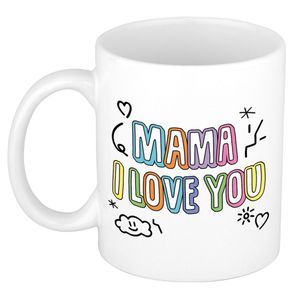 Moeder/mama cadeau mok - I love you - pastel - 300 ml - moederdag/verjaardag