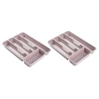 2x stuks bestekbakken/bestekhouders 5-vaks roze L33 x B24 x H4 cm - Bestekbakken - thumbnail