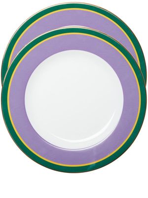 La DoubleJ lot de 2 assiettes rayées en porcelaine - Blanc