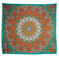 Authentiek Mandala Wandkleed Katoen Rood/ Groen (225 x 200 cm)