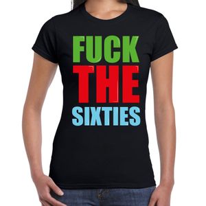Fuck the sixties fun t-shirt zwart dames