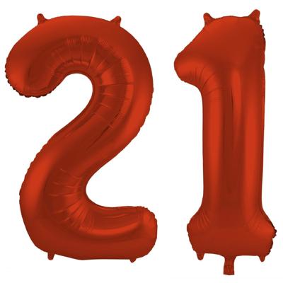 Folat Verjaardag Leeftijd folieballon - 21 jaar - rood - 86 cm - cijferballon groot