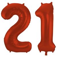 Folat Verjaardag Leeftijd folieballon - 21 jaar - rood - 86 cm - cijferballon groot