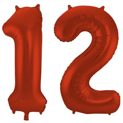 Folat Verjaardag Leeftijd folieballon - 12 jaar - rood - 86 cm - cijferballon groot