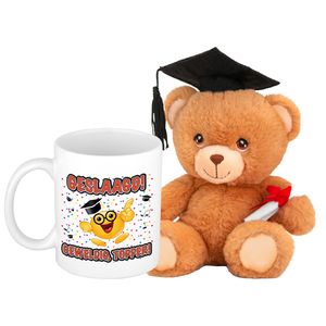 Geslaagd cadeau mok / beker met knuffelbeer - geslaagd topper - keramiek - Ca. 300ml