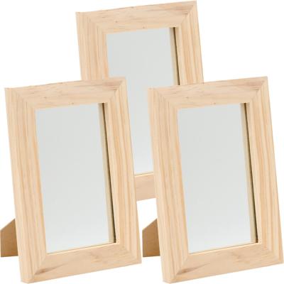 Staande spiegel - 3x - 13,5 x 19,5 cm - hout - blanco - DIY hobby/knutselmateriaal