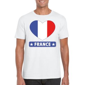 Frankrijk hart vlag t-shirt wit heren