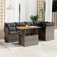 6-delige Loungeset met kussens poly rattan grijs