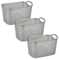 Opbergmand/kastmandje - 3x stuks - 6,4 liter - zilver - kunststof - 19 x 29 x 18 cm