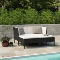 4-delige Loungeset met kussens poly rattan zwart
