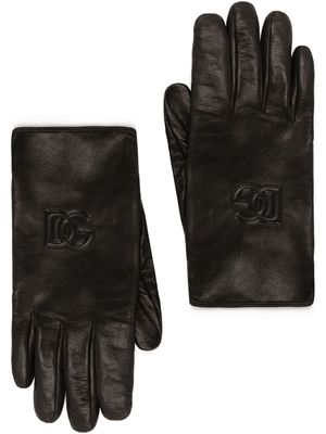 Dolce & Gabbana gants en cuir à logo embossé - Noir