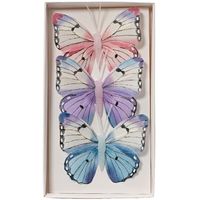 Decoratie vlinders op clip - 3x - ijsblauw - 12 x 8 cm