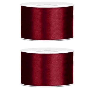 Sierlint satijn - 2x - Donkerrood - 3,8 cm/38 mm x 25 meter - Cadeaulint satijnlint/sierlinten - Hob